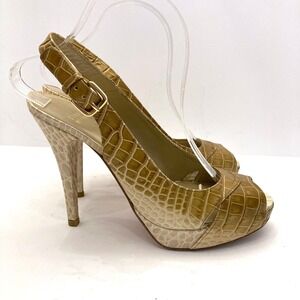 Stuart Weitzman Slingback Platfrom Croc Embossed Peep Toe Heels Womens 9M
